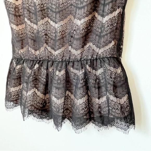 NWOT Ann Taylor Loft Lace Peplum Sleeveless Top XS Petite Black Cream/Blush Pink - Picture 8 of 12